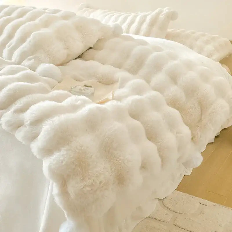 Cream Rabbit Fur Bedding