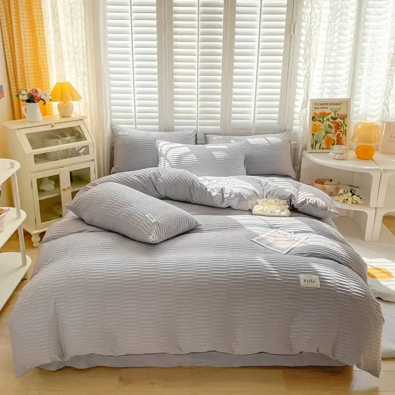 Cream Ribbed Bubble Yarn Duvet Cover Set