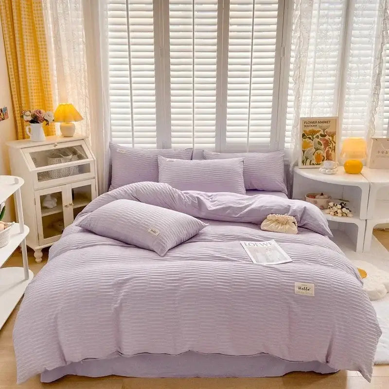 Cream Ribbed Duvet Cover Set