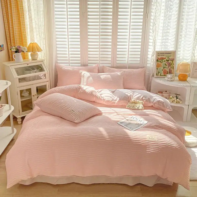 Cream Ribbed Bubble Yarn Duvet Cover Set