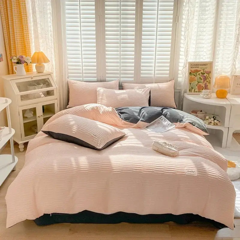 Cream Ribbed Bedding Set