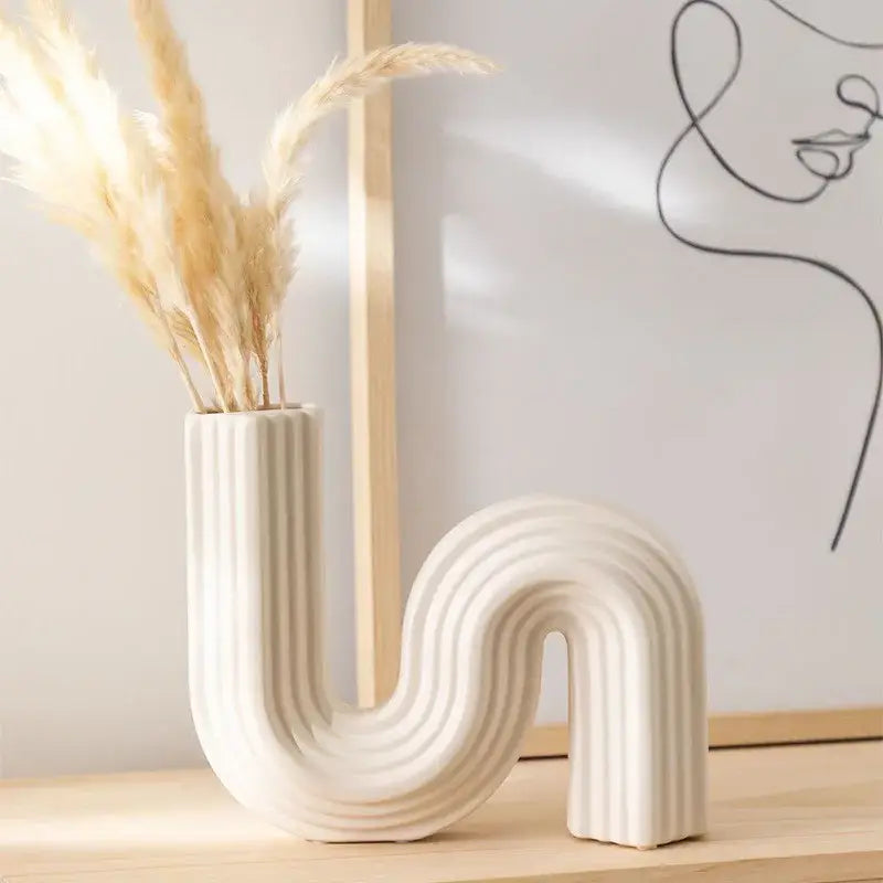Cream Geometric Ceramic Vase