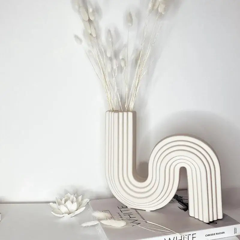 Cream Geometric Ceramic Vase