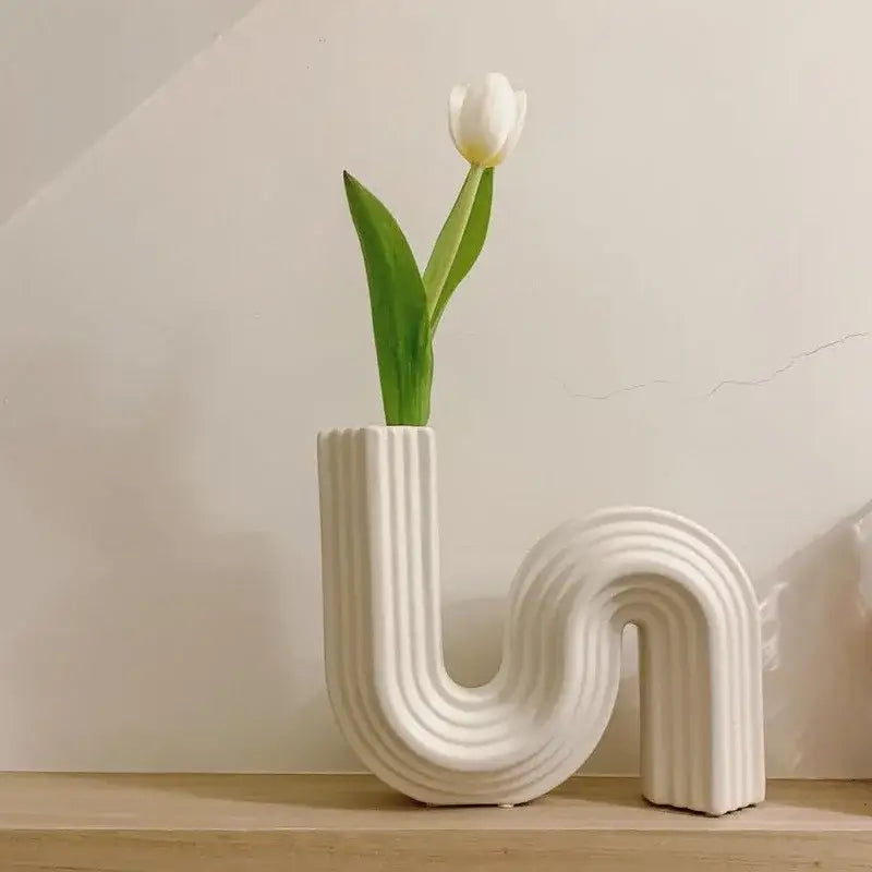 Cream Geometric Ceramic Vase