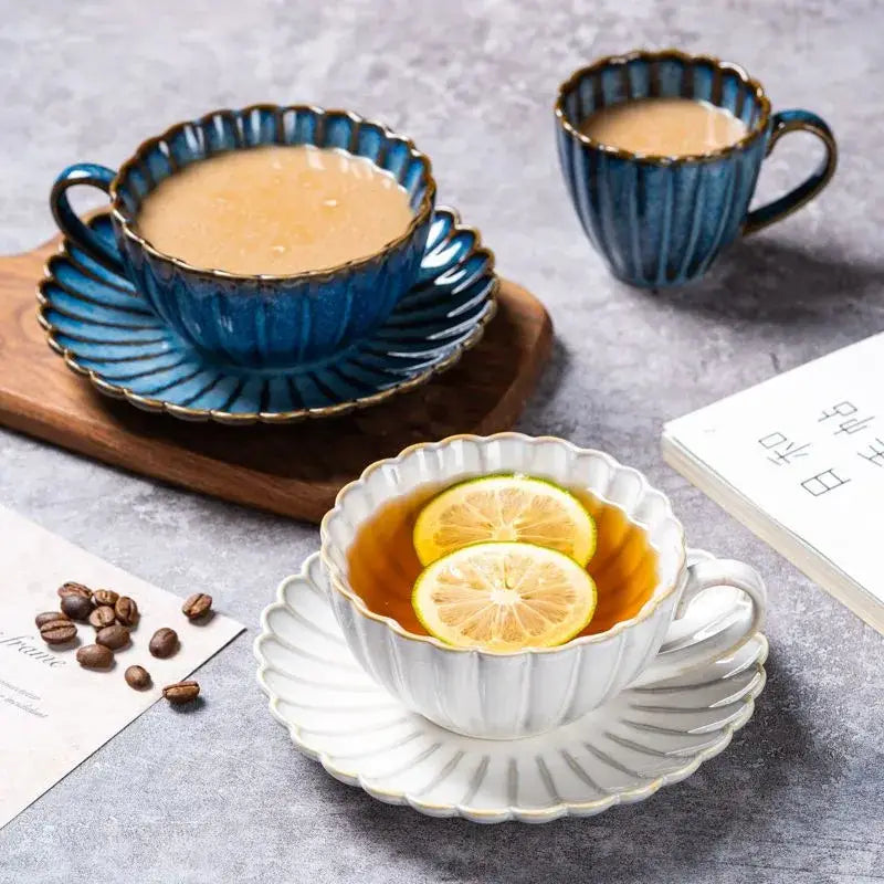 Cream Scalloped Tea Cup Set