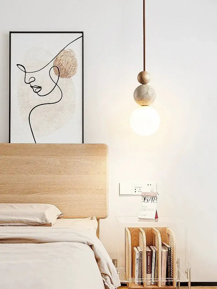 Stone Wood Adjustable-Height Pendant Lamp
