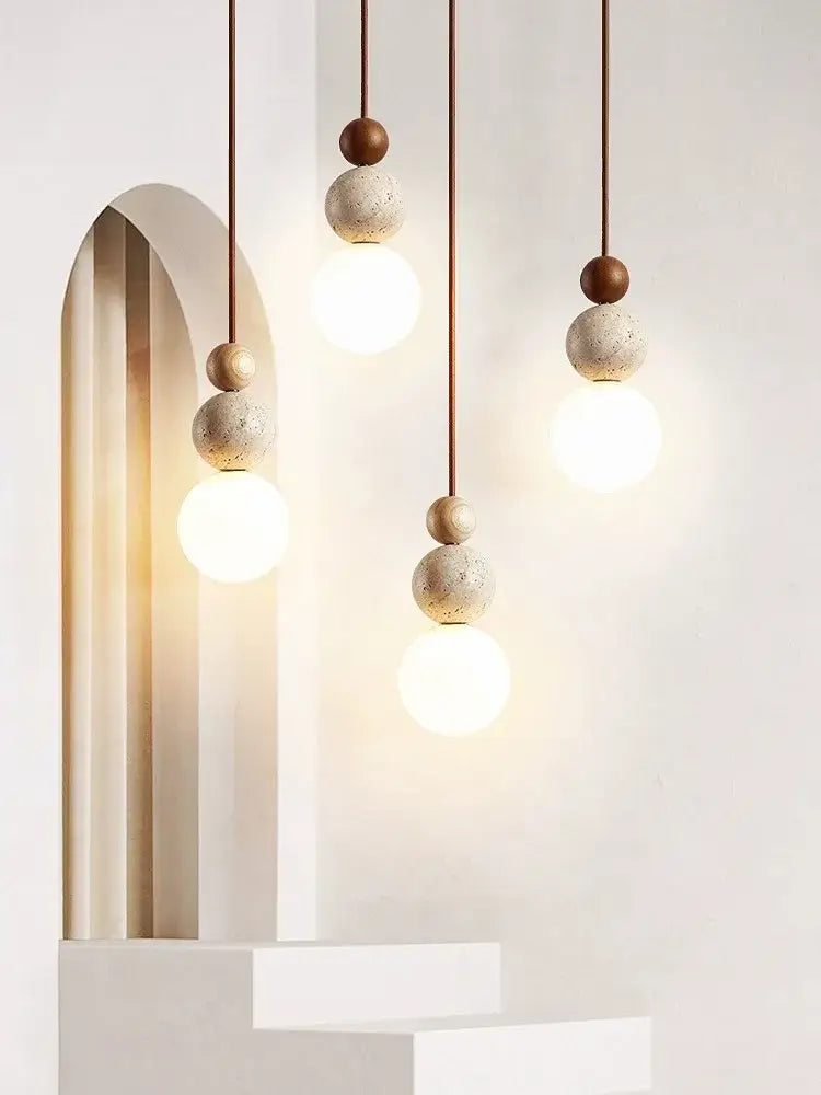 Stone Wood Adjustable-Height Pendant Lamp