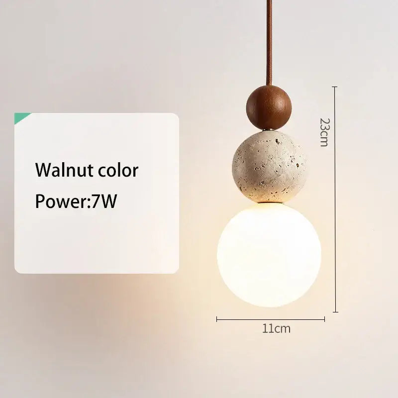 Stone Wood Adjustable-Height Pendant Lamp