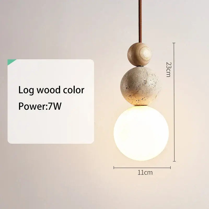 Stone Wood Adjustable-Height Pendant Lamp