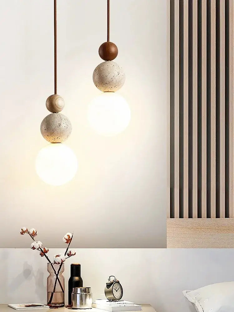 Stone Wood Adjustable-Height Pendant Lamp