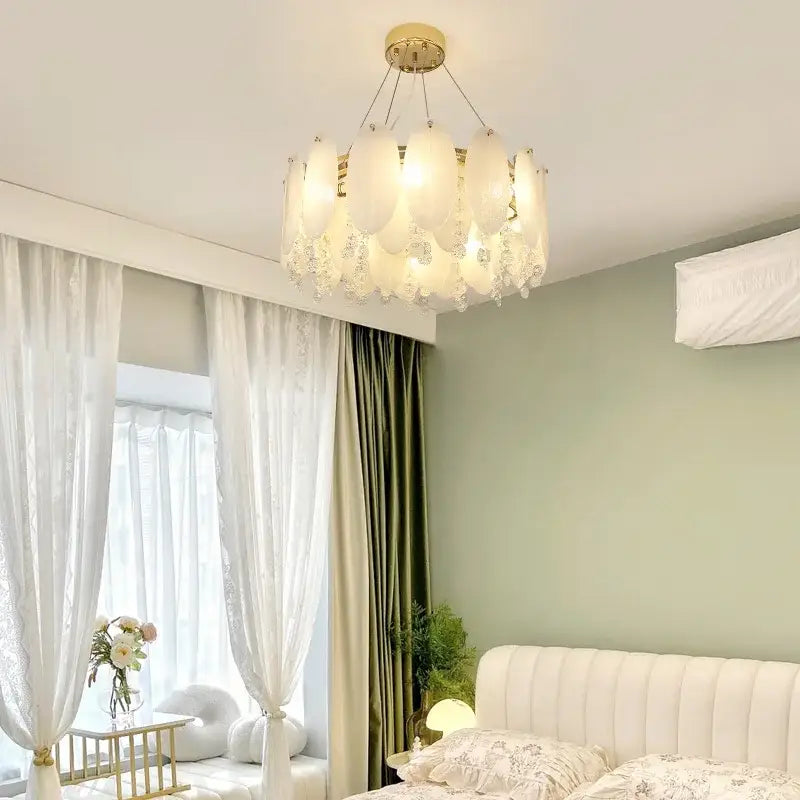 Gold Opal Glass 80cm Chandelier