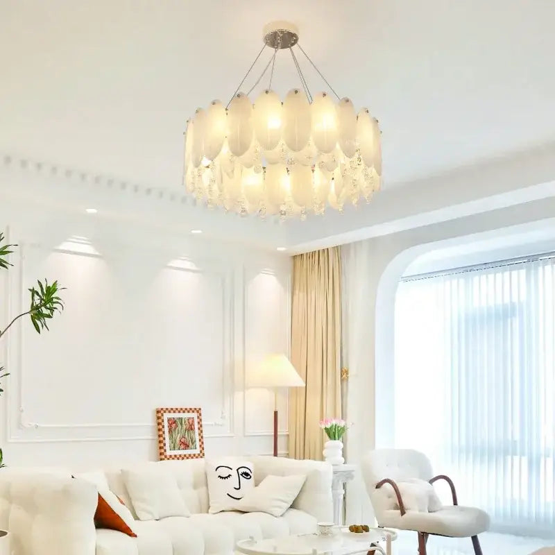 Gold Opal Glass 80cm Chandelier