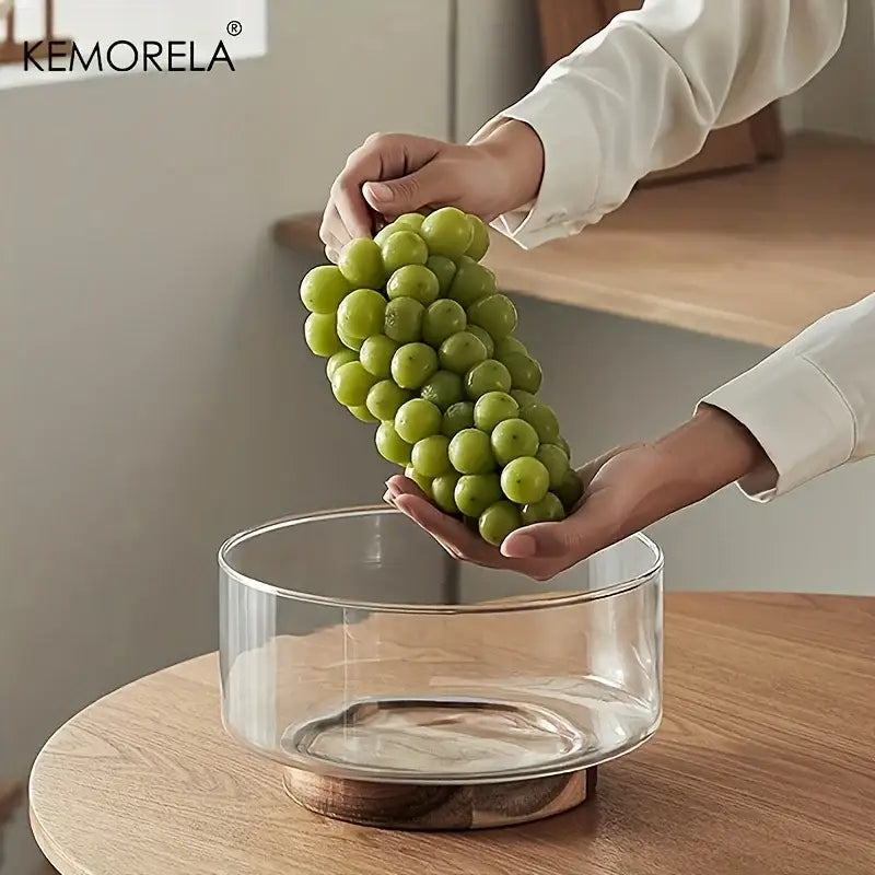 Glass Wood Base Fruit Bowl