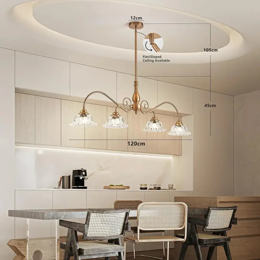 Brass Glass Pendant Chandelier for Kitchen
