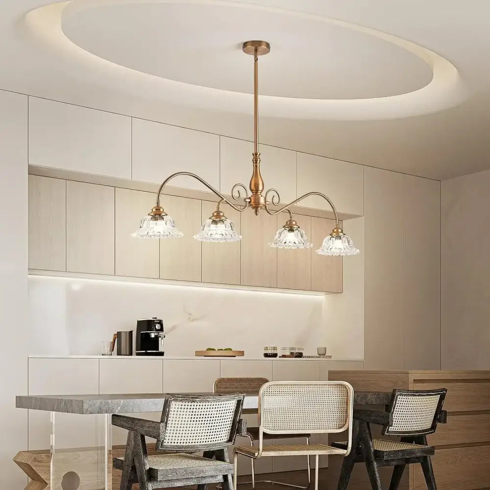 Brass Glass Pendant Chandelier for Kitchen