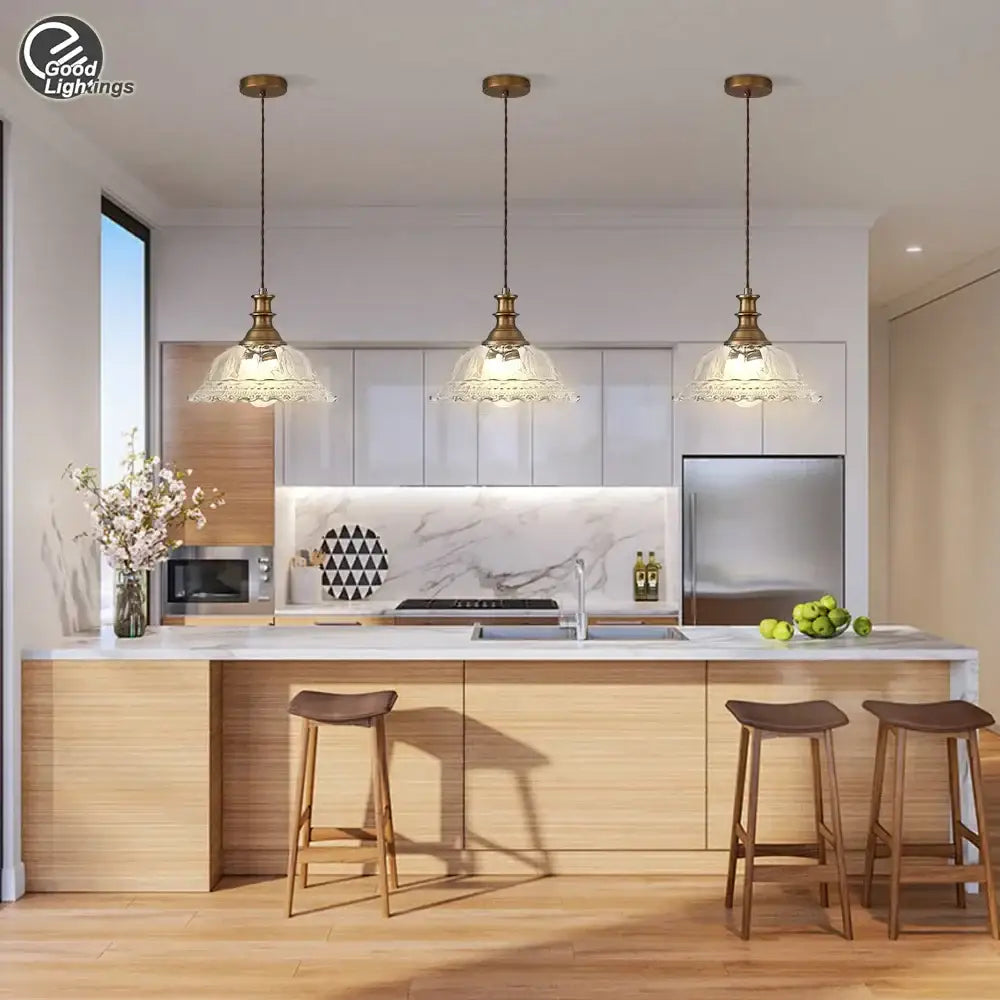 Brass Glass Pendant Chandelier for Kitchen