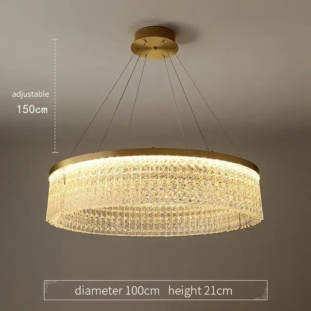 Gold Crystal Pendant Chandelier Remote-Dimmable