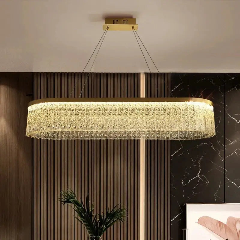 Gold Crystal Pendant Chandelier Remote-Dimmable