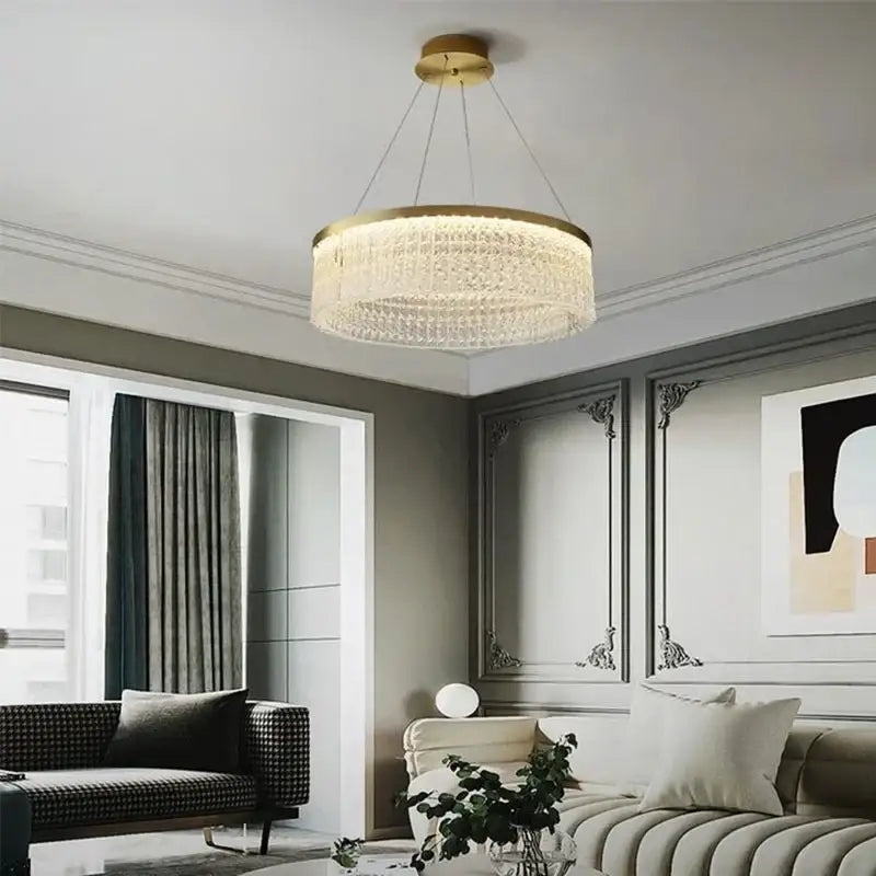 Gold Crystal Pendant Chandelier Remote-Dimmable