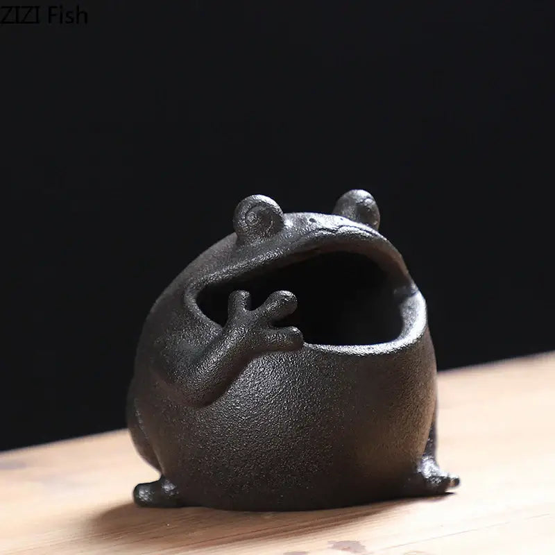 Black Ceramic Frog Ashtray