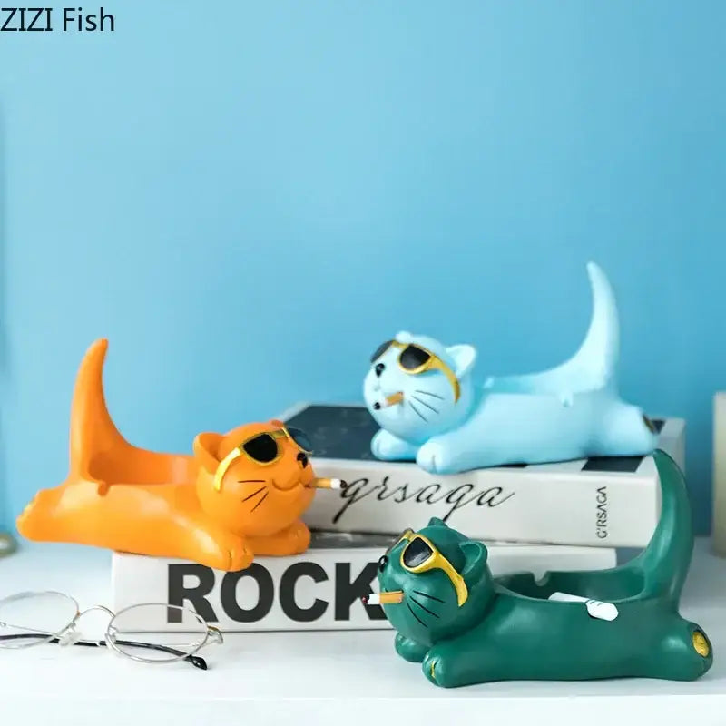 Cat Resin Ashtray Figurine