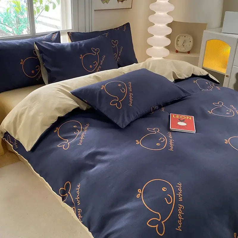 Cream Navy Cotton Duvet