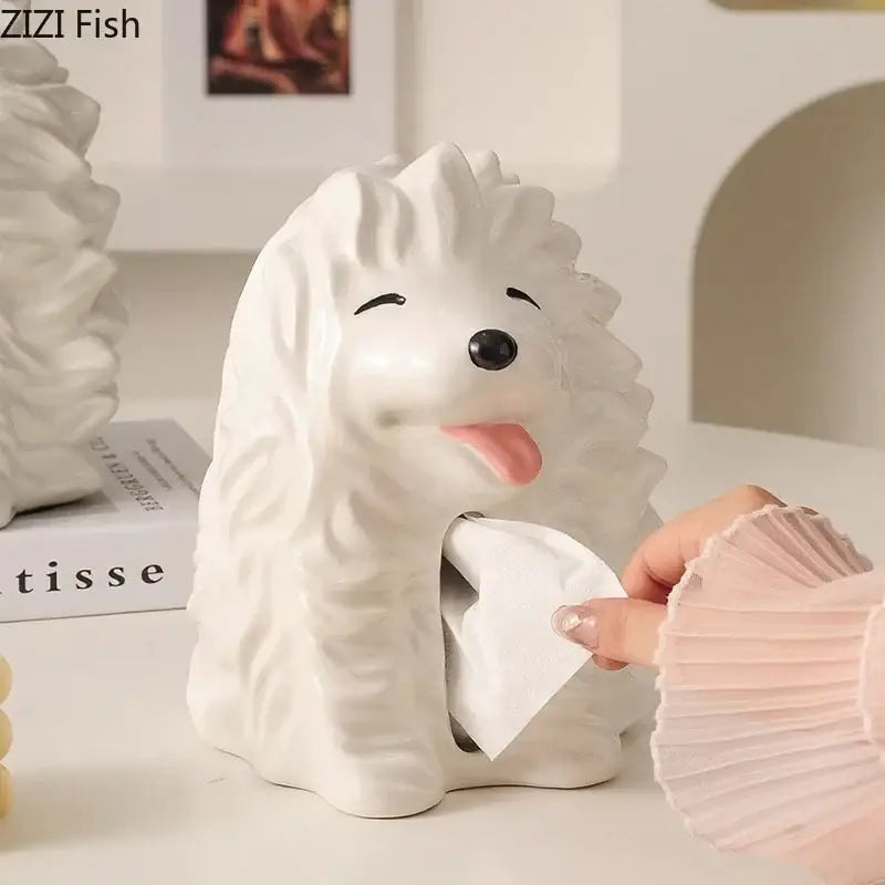 White Poodle Tissue Box