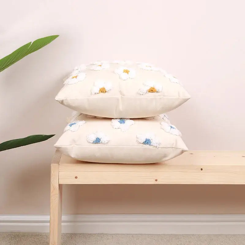Blue White Embroidered Cushion