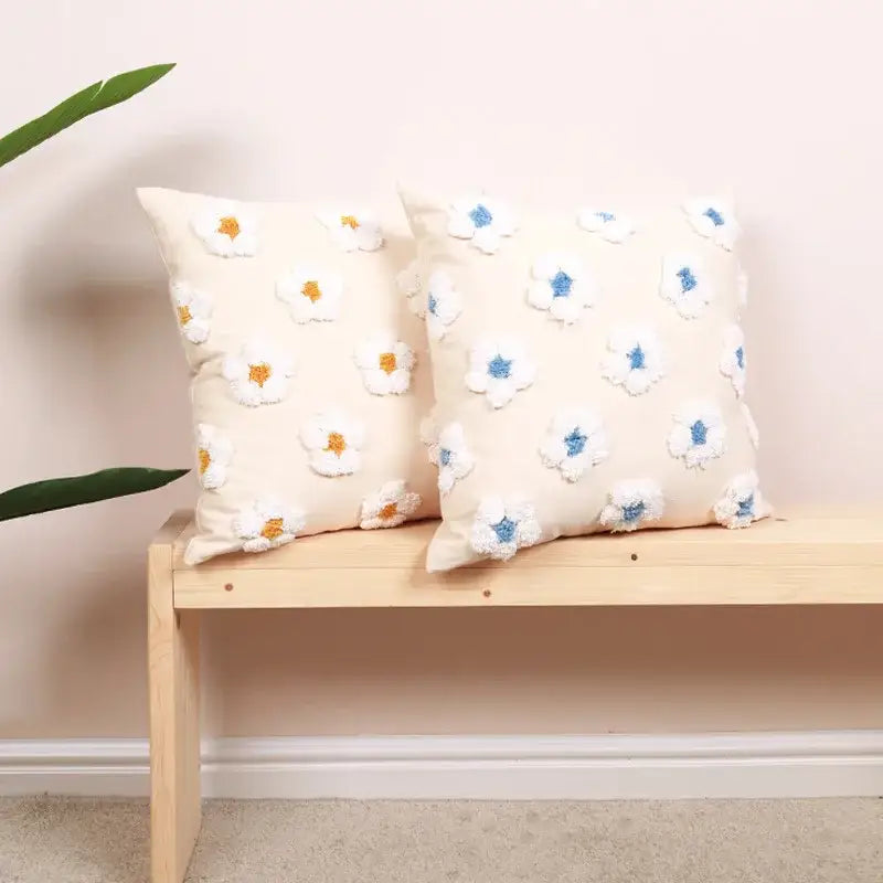 Blue White Embroidered Cushion