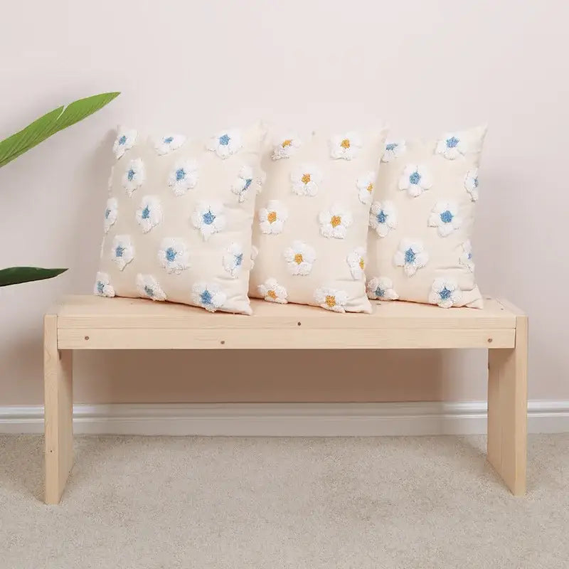 Blue White Embroidered Cushion