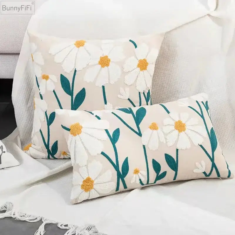 Beige Velvet Floral Pillow Cover