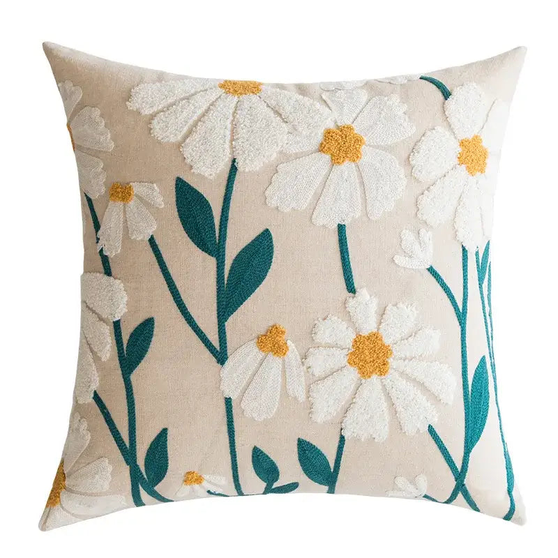 Beige Velvet Floral Pillow Cover