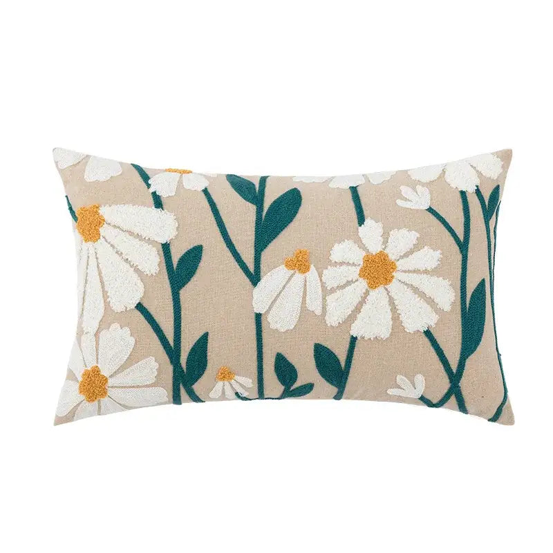 Beige Velvet Floral Pillow Cover