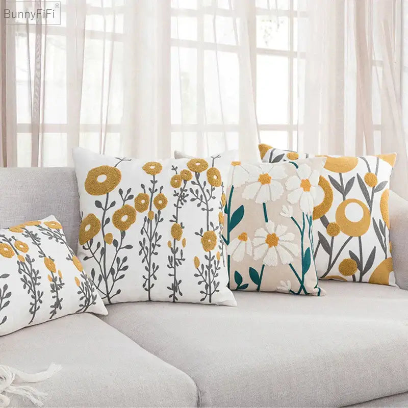 Beige Velvet Floral Pillow Cover