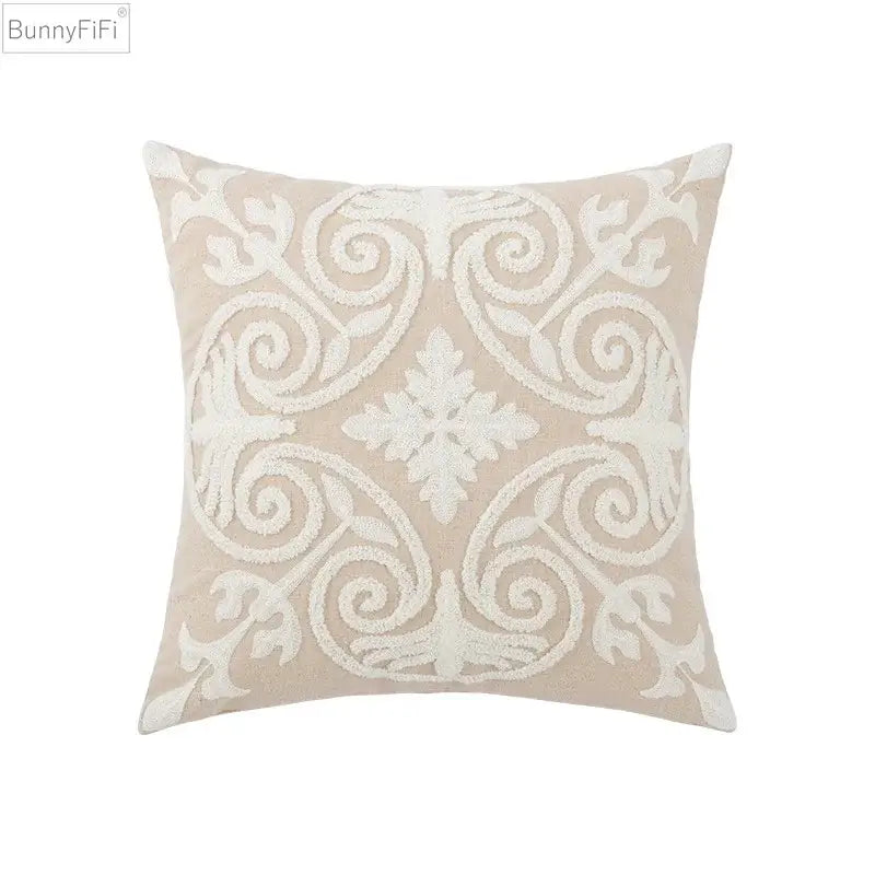 Beige Velvet Floral Pillow Cover