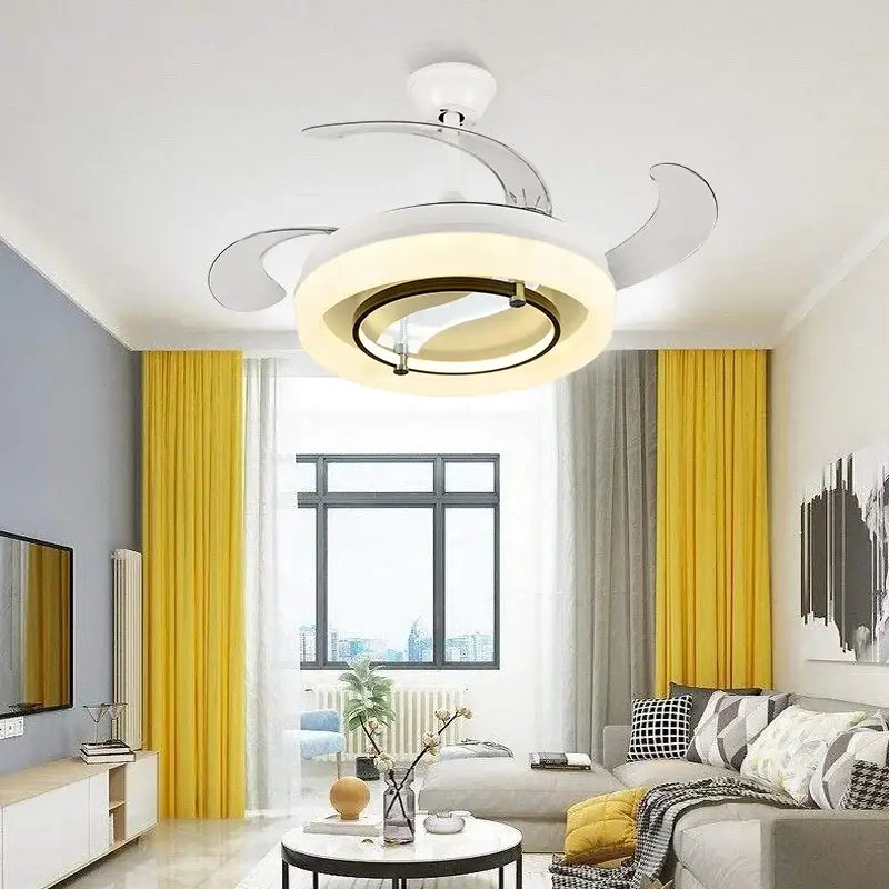 White Retractable Fan Chandelier