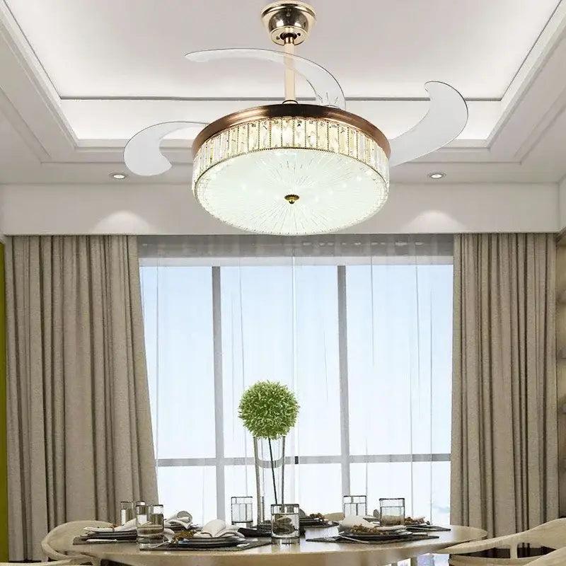 Gold Crystal Retractable Fan