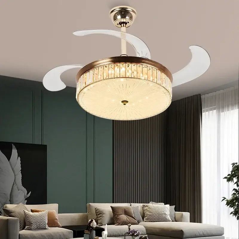 Gold Crystal Retractable Fan