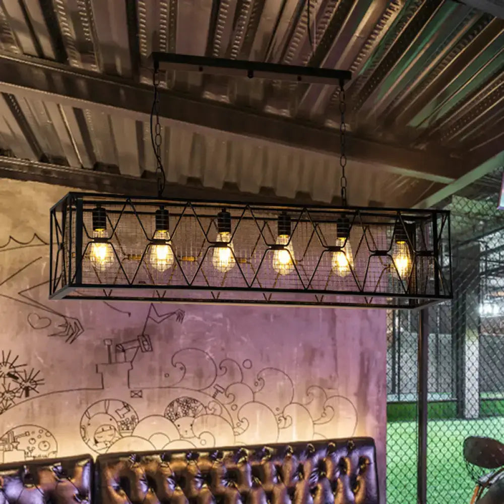 Black Rectangular Metal Mesh Pendant Light