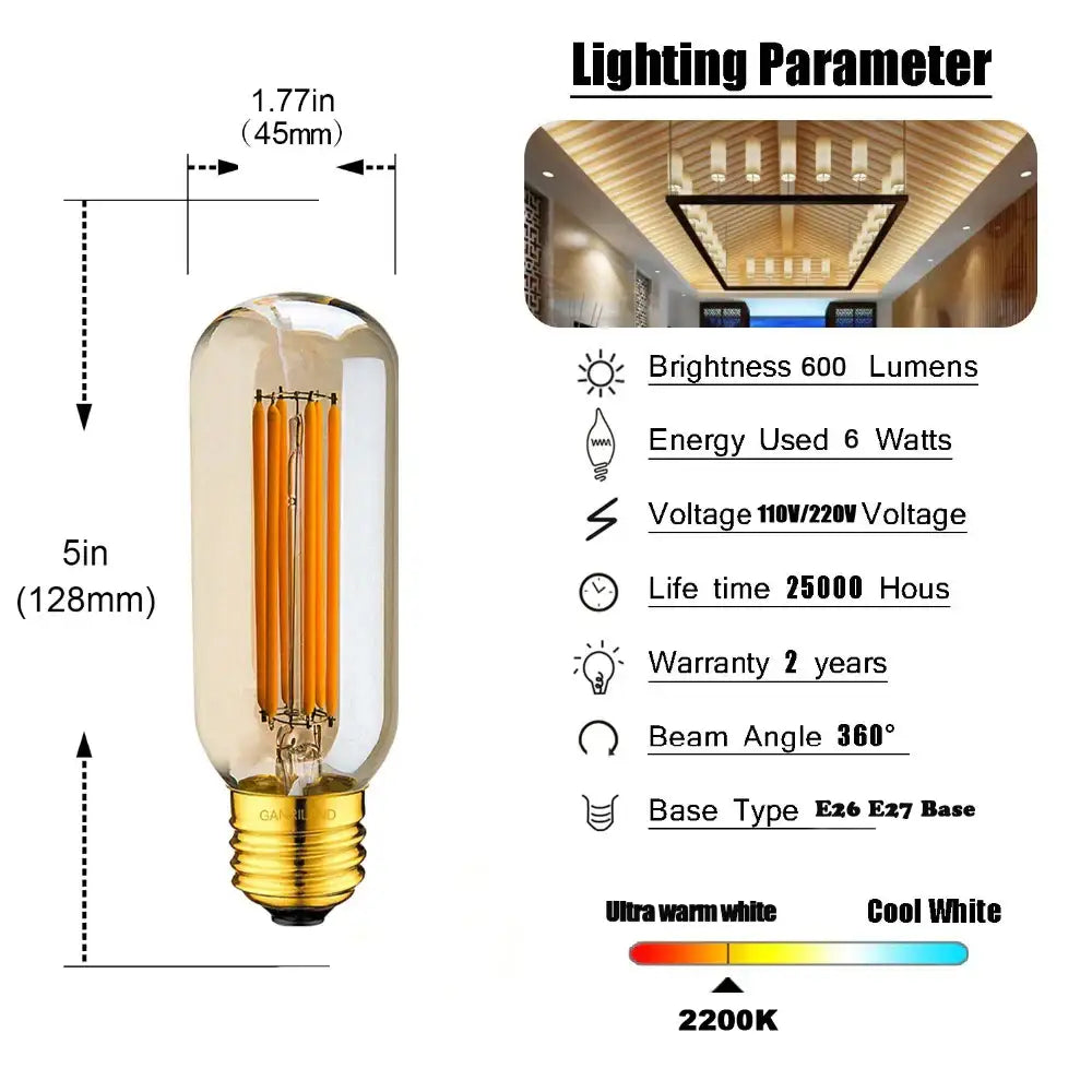 Amber LED Filament Bulb Tubular 2200K