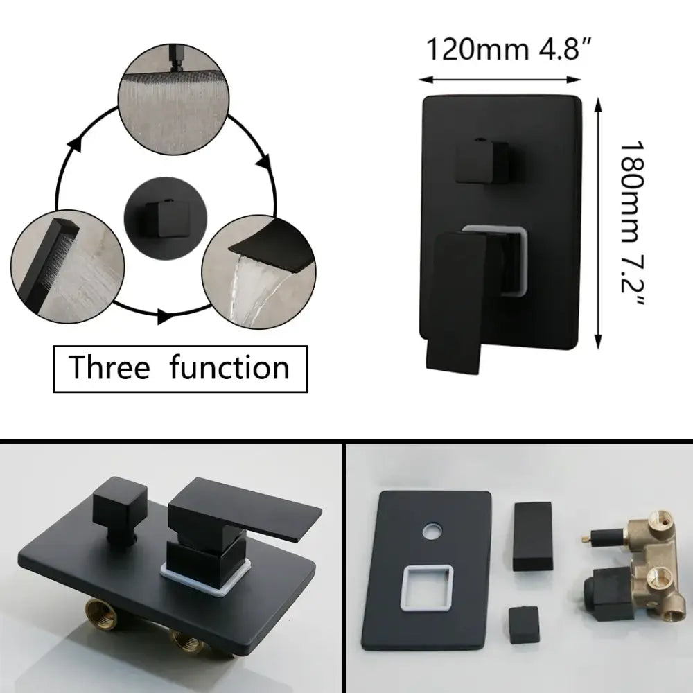 Matte Black LED Rainfall Shower 16-Inch