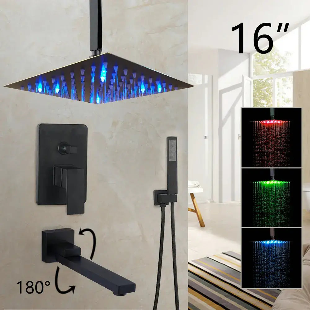 Matte Black LED Rainfall Shower 16-Inch