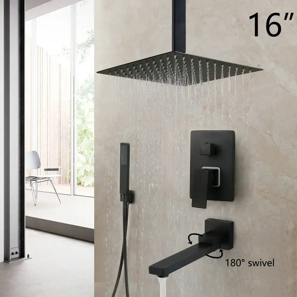 Matte Black LED Rainfall Shower 16-Inch
