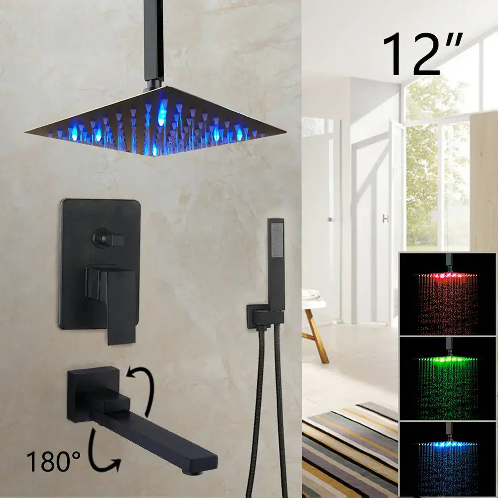 Matte Black LED Rainfall Shower 16-Inch