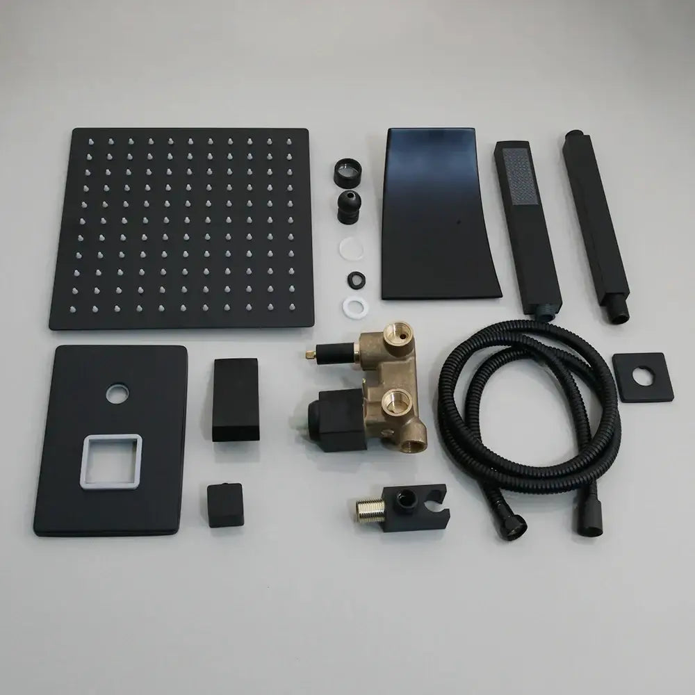 Matte Black LED Rainfall Shower 16-Inch