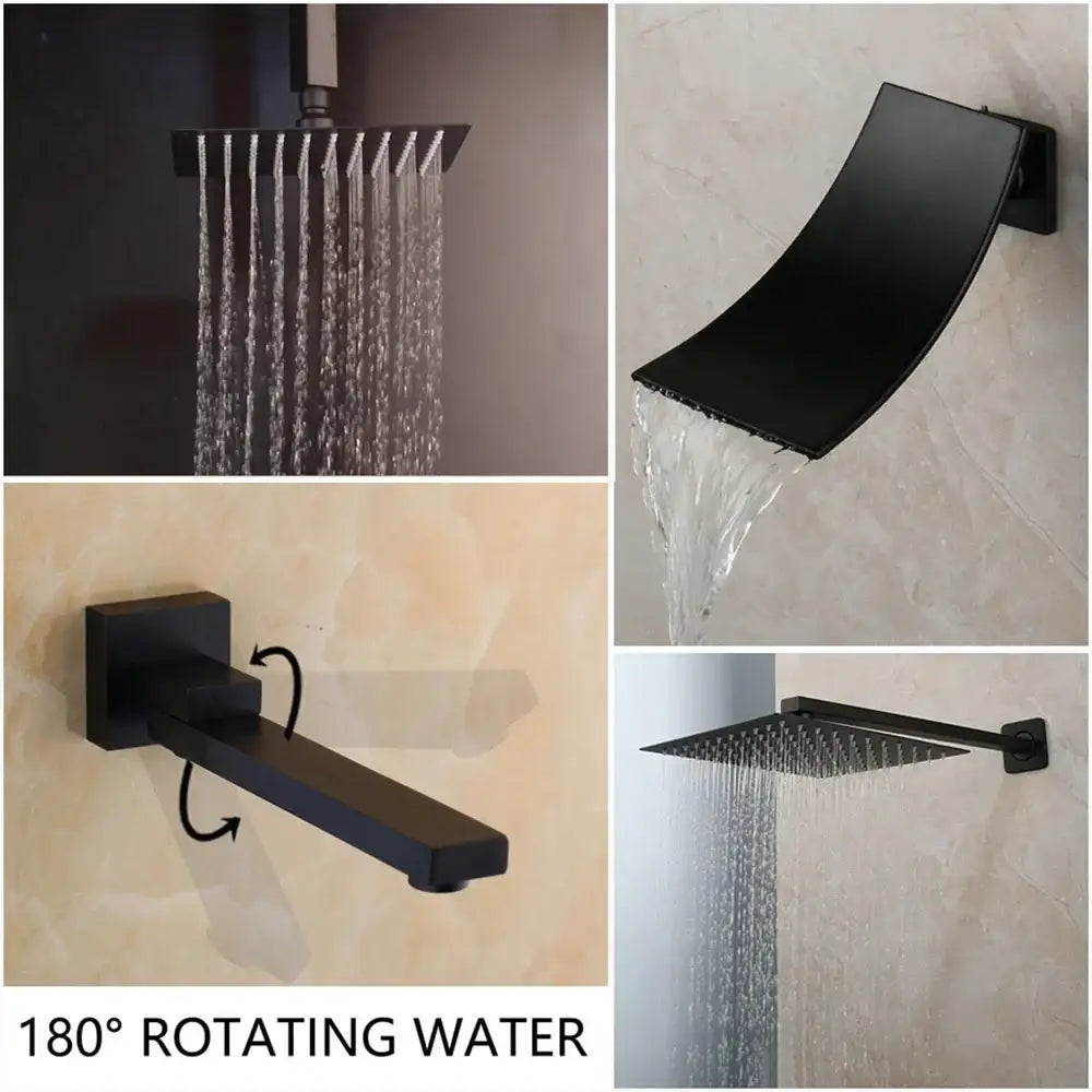 Matte Black LED Rainfall Shower 16-Inch