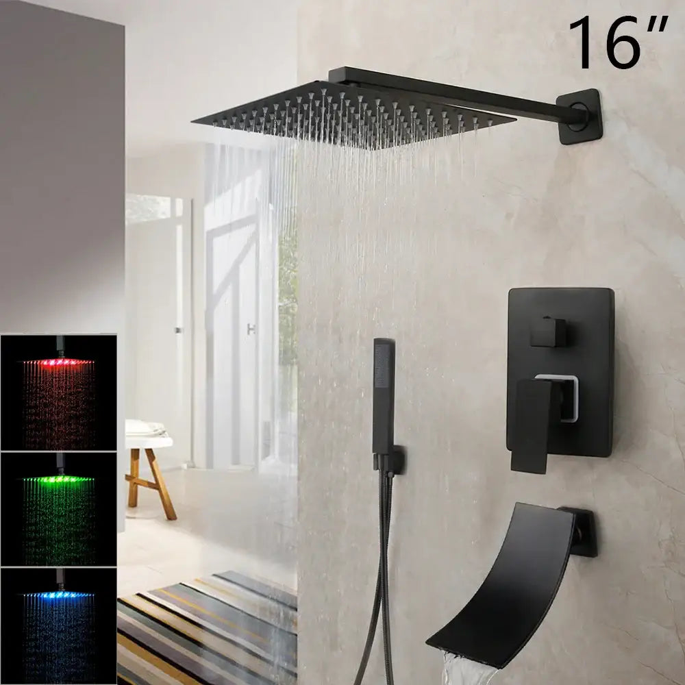 Matte Black LED Rainfall Shower 16-Inch