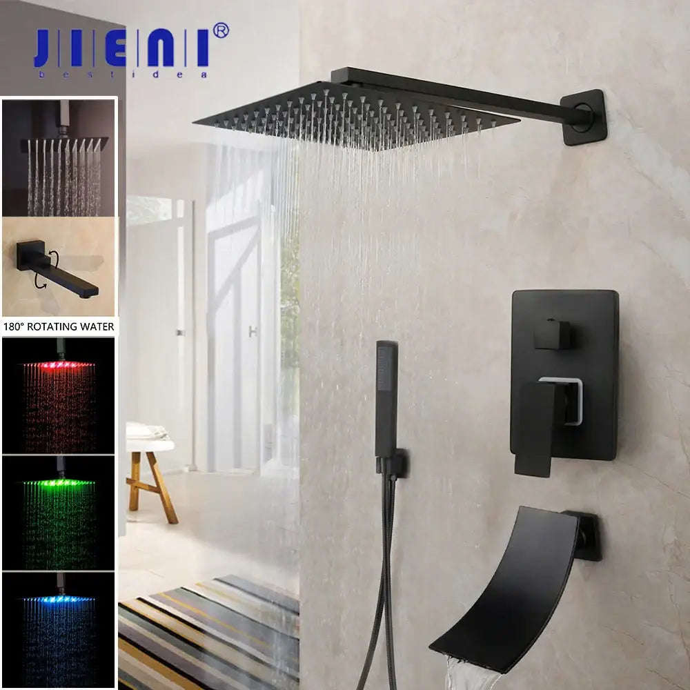 Matte Black LED Rainfall Shower 16-Inch