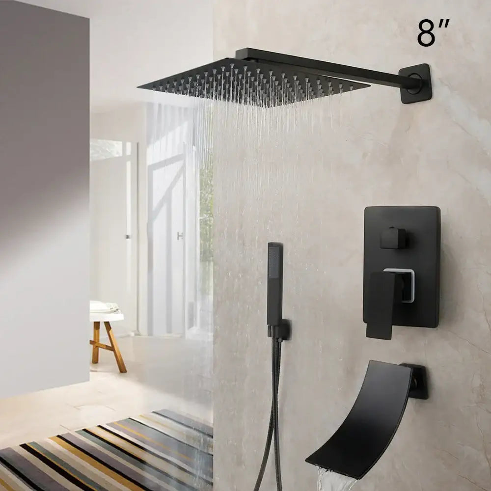 Matte Black LED Rainfall Shower 16-Inch