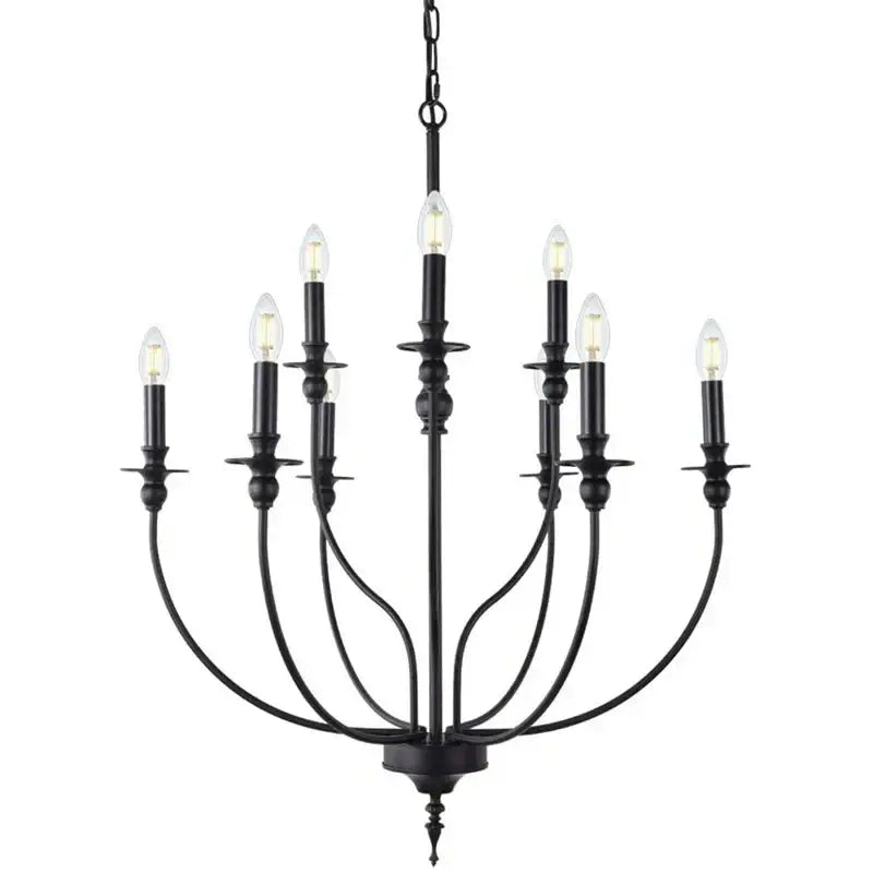 Black Iron Candle Chandelier 9-Light E14